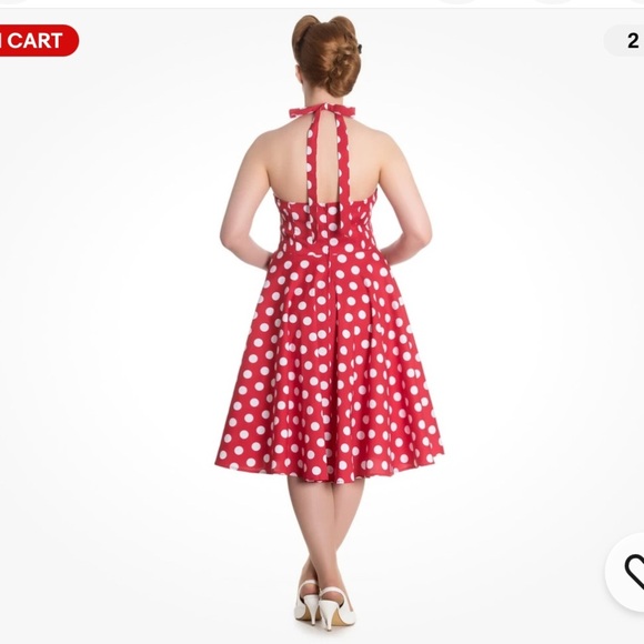 HELL BUNNY | Marian Red and White Polka Dot Halter Flare Vixen Pinup Party Dress - Picture 6 of 6